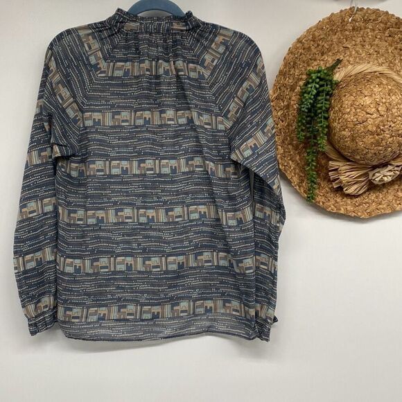 Calypso St Barth Ruffle Neck Popover Blouse Tie Neck  Mint / Beige Small‎ - Picture 10 of 15